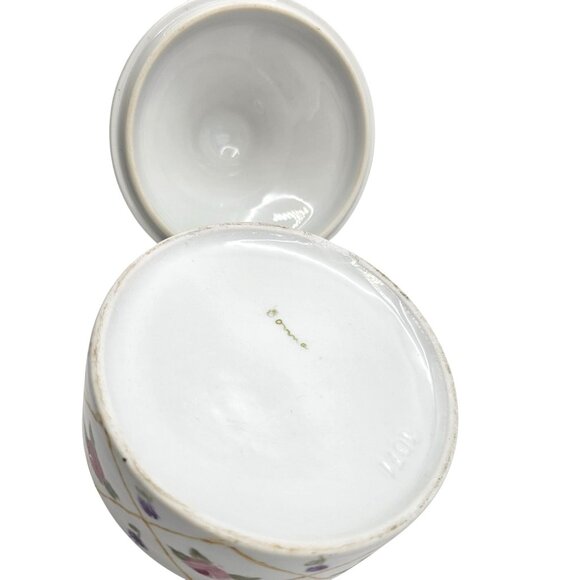 Hand-Painted Floral Porcelain Trinket Box With Gold Accents & Lid - Picture 3 of 15